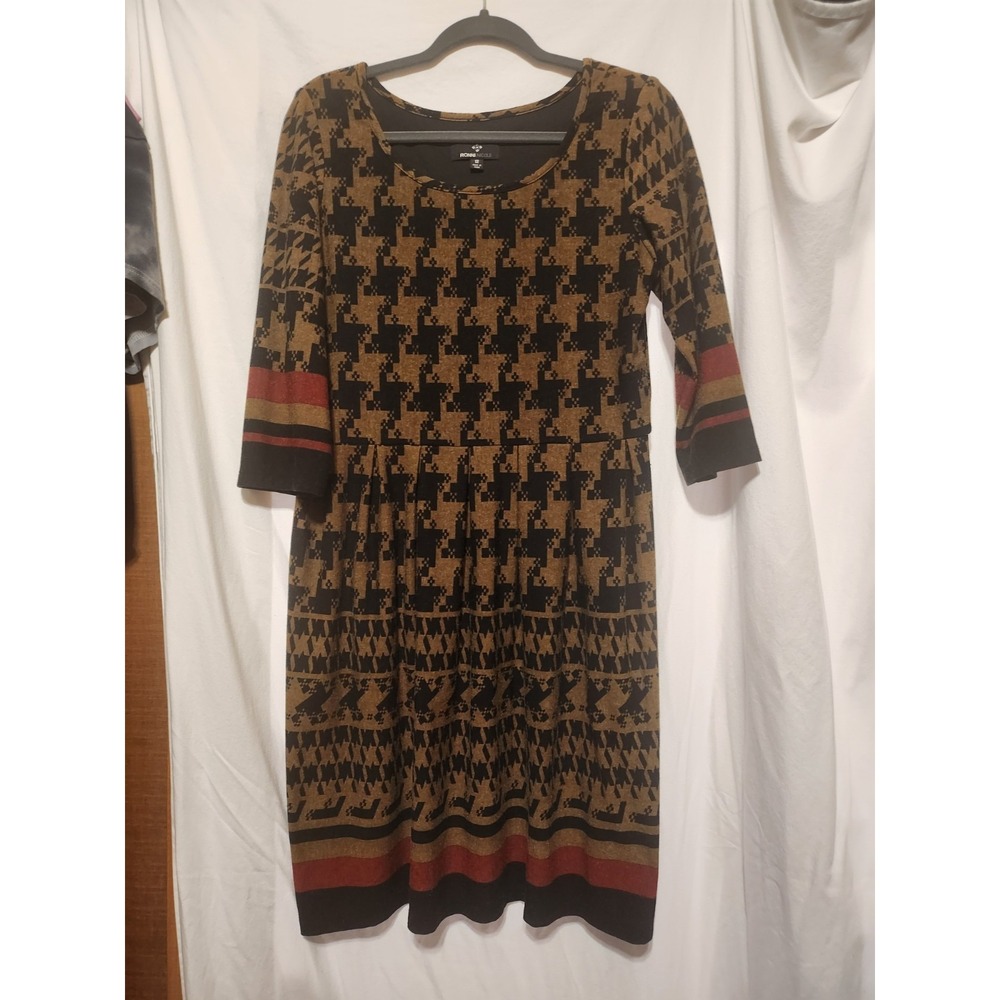 Ronni Nicole,Elegant Hounds Tooth,Brown Dress,Diamond ,Sz 12, Longsleeve Sweater